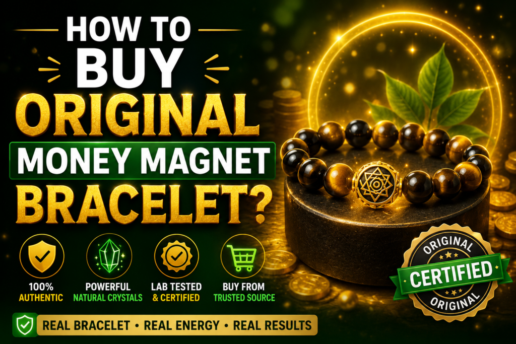 buy Original Money Magnet Bracelet with glowing crystals, gold energy effects, and wealth attraction theme for prosperity and abundance.