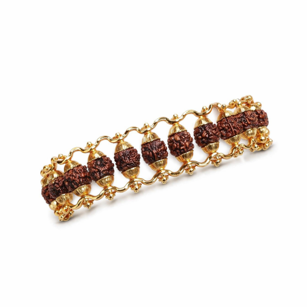 Gold Plated Rudraksha Chain Bracelet Brass For Men