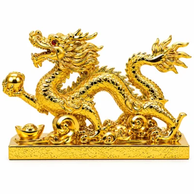 Golden Resin And Metal Feng Shui Dragon