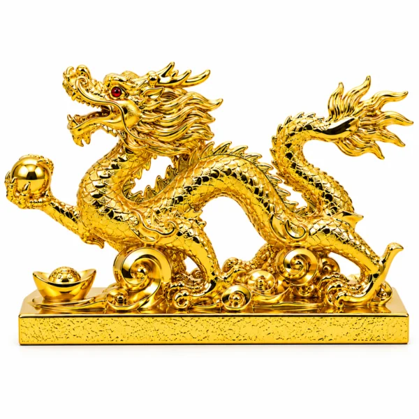 Golden Resin And Metal Feng Shui Dragon