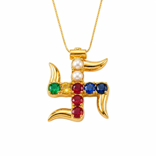 Navratna Alloy Metal And Stones Swastik Locket