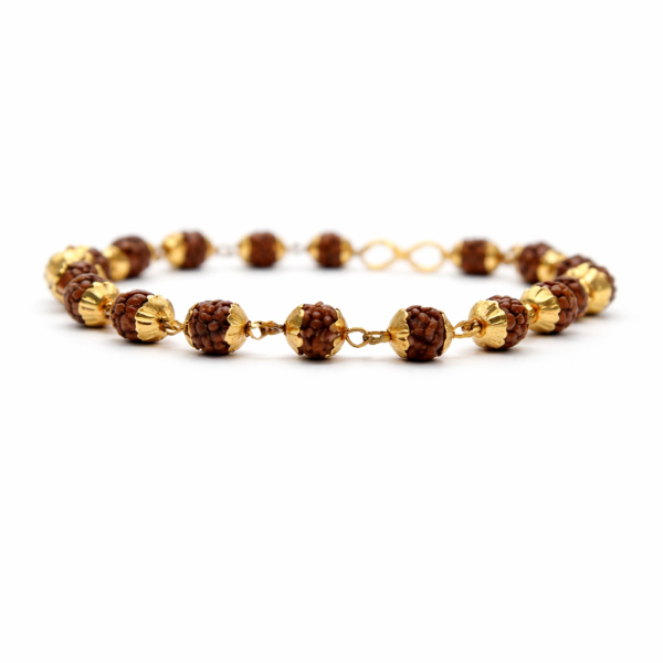 Rudraksha With Golden Cap Bracelet For Men