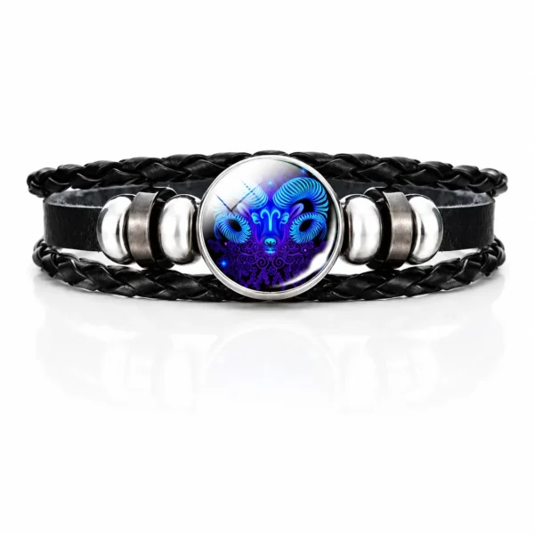 Zodiac Constellation Leather Bracelet – Adjustable Braided Astrology Bracelet