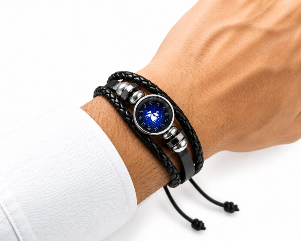 Zodiac Braided Leather Bracelet For Men