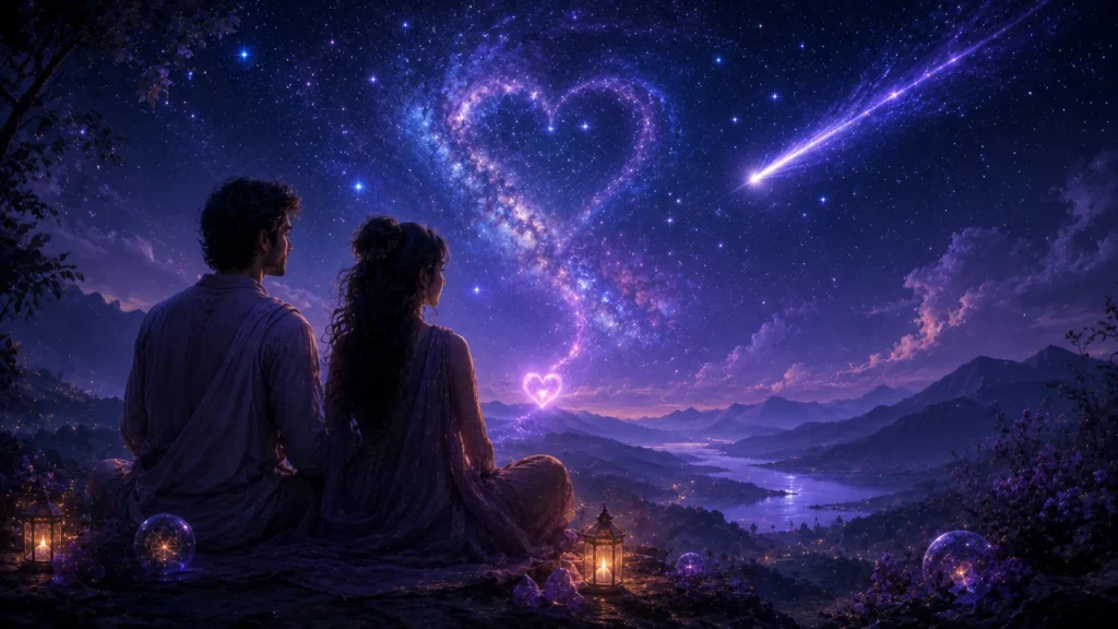 Cosmic heart under the starry sky