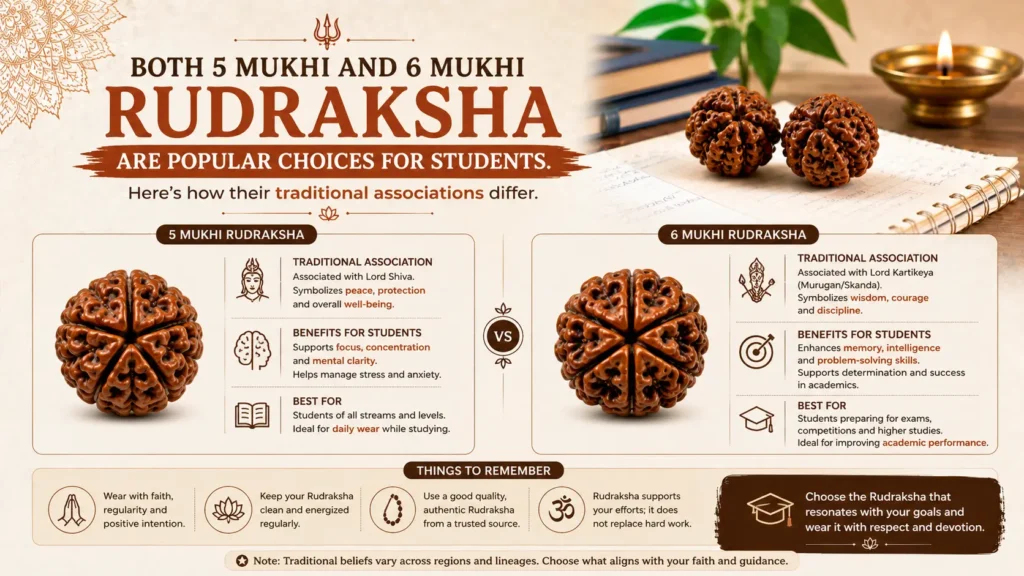 5 Mukhi Rudraksha for Students vs 6 Mukhi Rudraksha: Key Differences