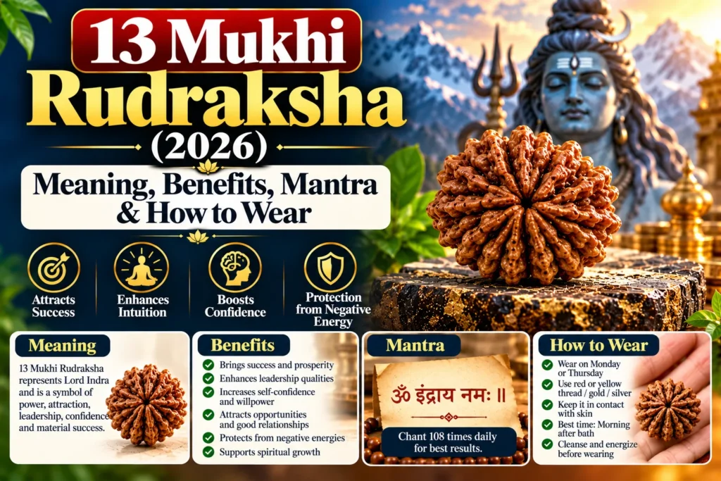 13 Mukhi Rudraksha (2026): Meaning, Benefits, Mantra & How to Wear