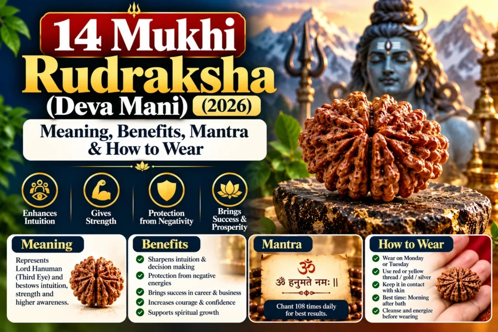 14 Mukhi Rudraksha (Deva Mani) (2026): Meaning, Benefits, Mantra & How to Wear