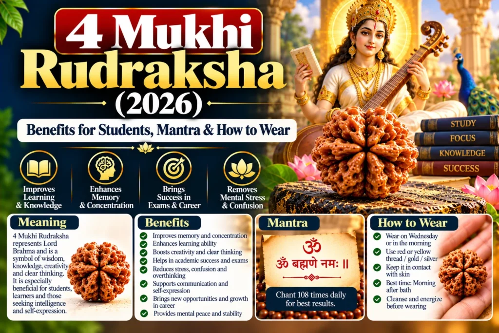 4 Mukhi Rudraksha (2026): Benefits for Students, Mantra & How to Wear