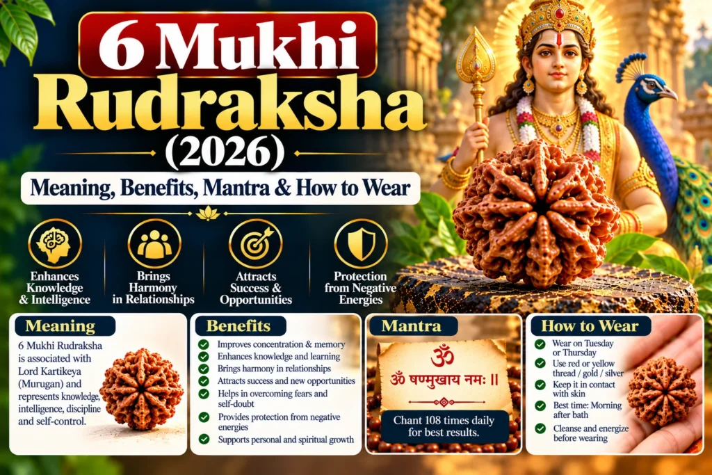 6 Mukhi Rudraksha (2026): Meaning, Benefits, Mantra & How to Wear