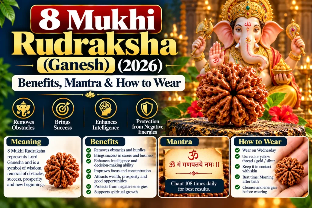 8 Mukhi Rudraksha (Ganesh) (2026): Benefits, Mantra & How to Wear