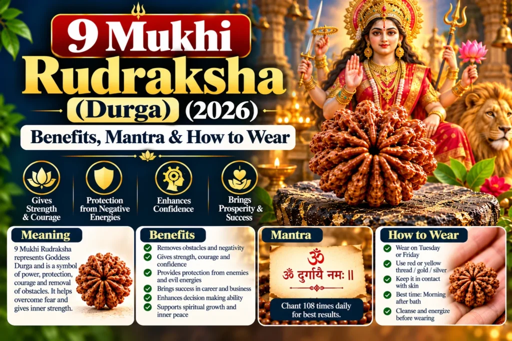 9 Mukhi Rudraksha (Durga) (2026): Benefits, Mantra & How to Wear