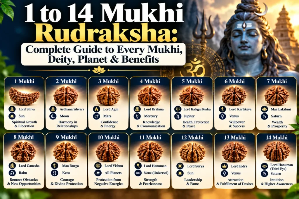 1 to 14 Mukhi Rudraksha: Complete Guide to Every Mukhi, Deity, Planet & Benefits