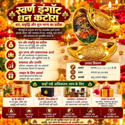 Swarn Ingot Dhan Katora (स्वर्ण इंगॉट धन कटोरा) — Feng Shui Wealth Bowl with Crystal Chips