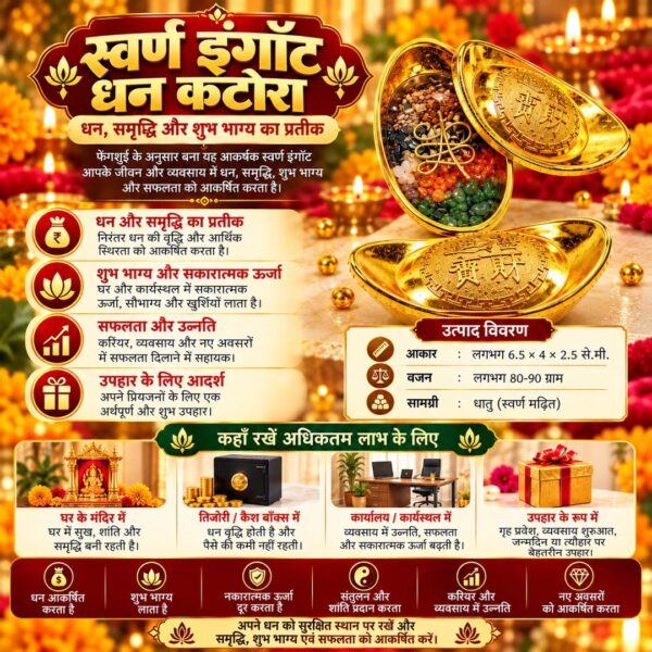 Swarn Ingot Dhan Katora (स्वर्ण इंगॉट धन कटोरा) — Feng Shui Wealth Bowl with Crystal Chips